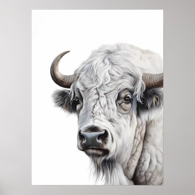 White Bison Buffalo Watercolor Art Poster (Framsidan)