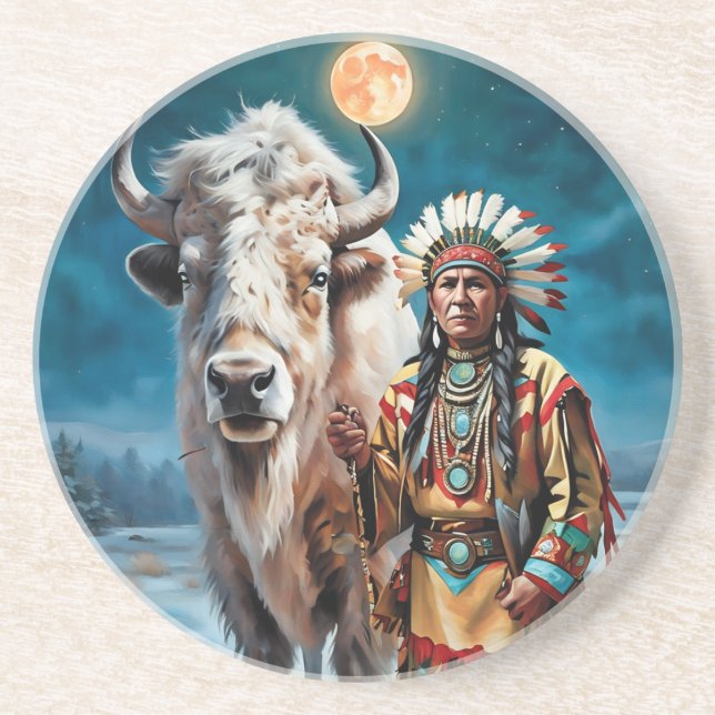 White Bison och Native American Chief Underlägg (Framsidan)