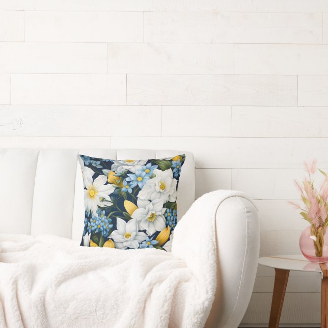 White Blåa blommor Kudde (Soffa)