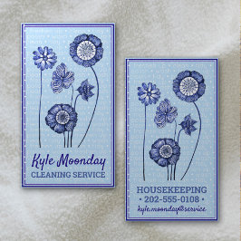 White & blåa blommor ❊ Maid & Household Blommigt Visitkort
