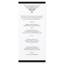 White Black and Silver Damask Wedding Menu
