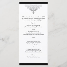White Black and Silver Damask Wedding Menu Meny