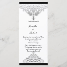 White Black and Silver Damask Wedding Program