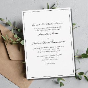 White Black Border Classic Formal Elegant Wedding Inbjudningar