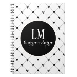 White & Black Bow Monogram Anteckningsbok