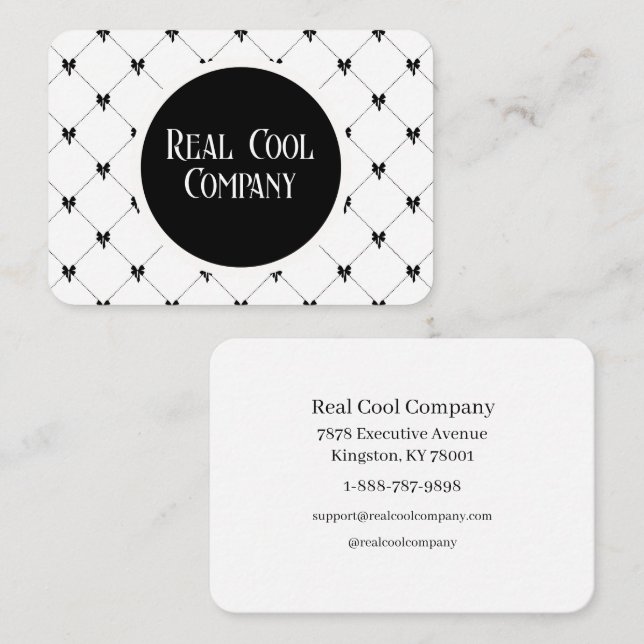 White & Black Bow Monogram Business Card Visitkort (Fram/baksida)