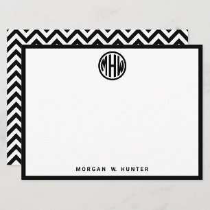 White Black Circle Monogram Font Chevron DIY BG Tack Kort