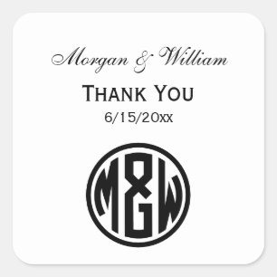 White Black Circle Monogram Font DIY BG Fyrkantigt Klistermärke