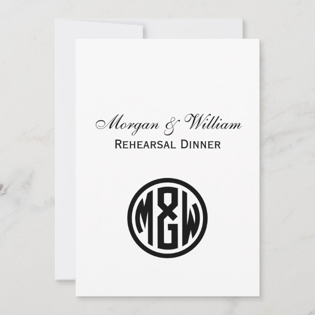 White Black Circle Monogram Font DIY BG Inbjudningar (Framsida)