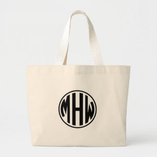 White Black Circle Monogram Font DIY BG Jumbo Tygkasse