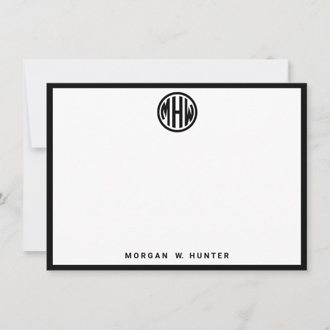 White Black Circle Monogram Font Moroccan DIY BG Tack Kort (Framsida)