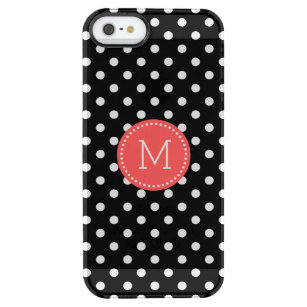 White Black & Coral Red Polka dots Mönster Clear iPhone SE/5/5s Skal