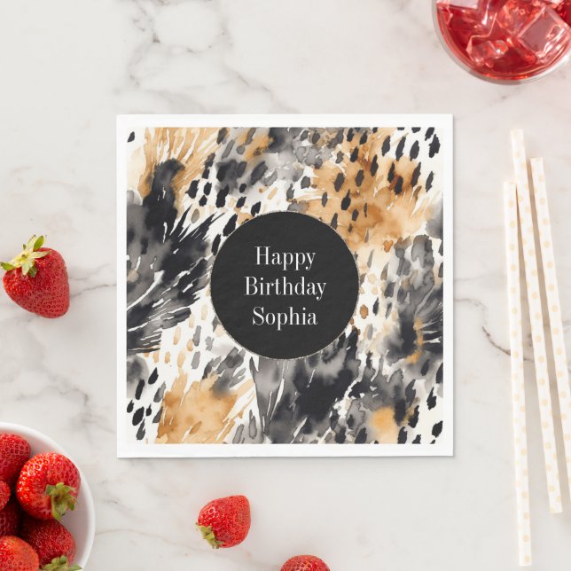 White Black Cream Leopard Animal Birthday Pappersservett (Insitu)
