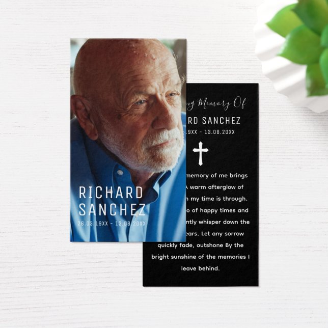 White & Black Elegant Photo Funeral Prayer Cards Visitkort (Skivbord)