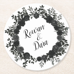 White Black Elegant Ro Gothic Bröllop Underlägg Papper Rund
