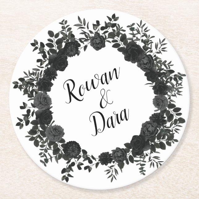 White Black Elegant Ro Gothic Bröllop Underlägg Papper Rund (Framsidan)