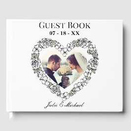White & Black Floral Heart Photo Wedding Guest Boo Gästböcker