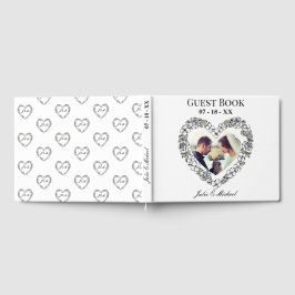 White & Black Floral Heart Photo Wedding Guest Boo Gästböcker