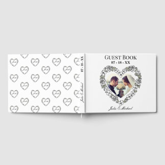 White & Black Floral Heart Photo Wedding Guest Boo Gästböcker