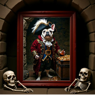 White Black Fransk Bulldog Pirat Red Poster