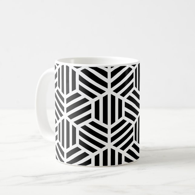 White Black Geometric Hexagon Honeycomb Mönster Kaffemugg (Framsida vänster)