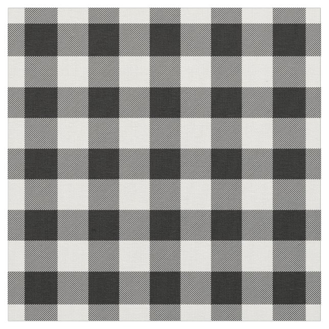 White & Black Gingham Plaid Tyg (Närbild)