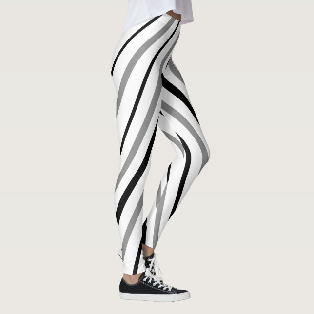 White Black Grått Chevron Rand Mönster Leggings (Höger)