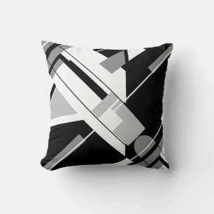 White Black Grått Diagonal MCM-inspirerad Abstrakt Kudde