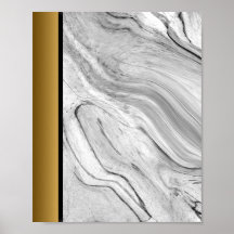 White Black Grått Marble/Black Guld Gräns Art