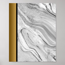 White Black Grått Marble/Black Guld Gräns Art Poster