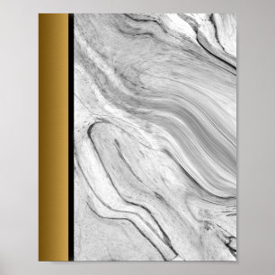 White Black Grått Marble/Black Guld Gräns Art Poster