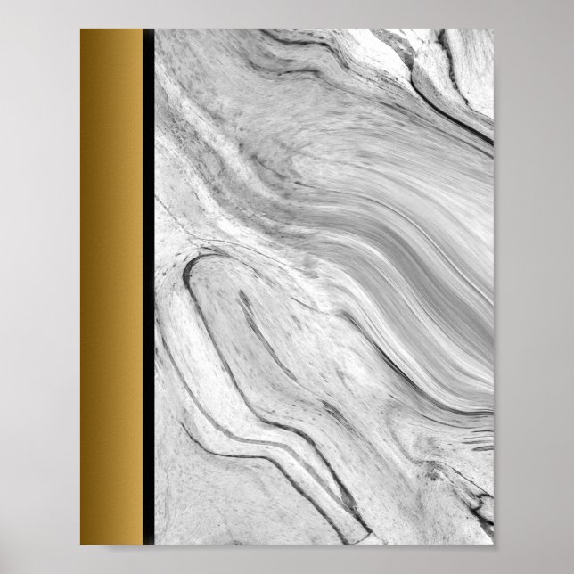 White Black Grått Marble/Black Guld Gräns Art Poster (Framsidan)
