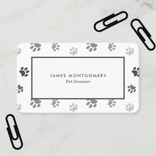 White Black Grått Tass avtryck Anpassningsbar Visitkort (White Black Gray Paw Prints Custom Business Card)