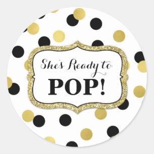 White Black Guld Baby Shower Redo till popup Runt Klistermärke