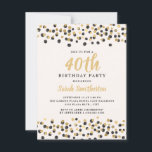 White Black Guld Confetti Glitter 40:e födelsedage Inbjudningar<br><div class="desc">Elegant Black och guld konetti glitter på vit 40-dagarsinbjudan till kvinnor.</div>