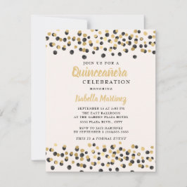 White Black Guld Confetti Glitter Quinceanera Inbjudningar