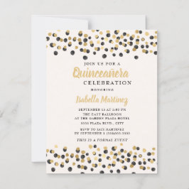 White Black Guld Confetti Glitter Quinceanera Inbjudningar