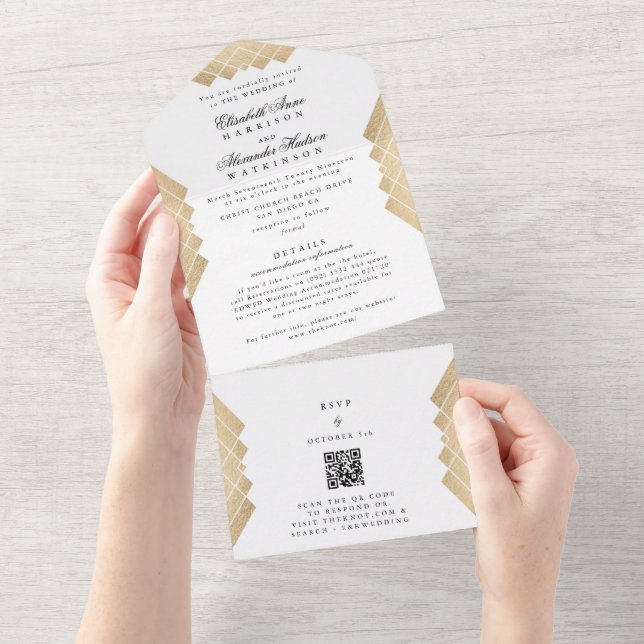 White Black Guld Gatsby QR CODE OSA Bröllop (Avrivbar del)