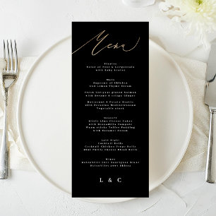 White Black Guld Modern Calligraphy Bröllop Meny