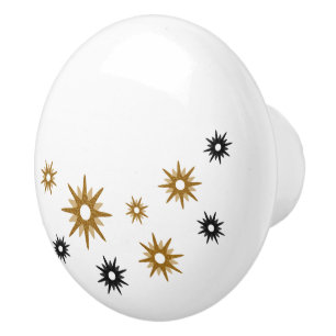 White Black & Guld Starburst Design Knopp