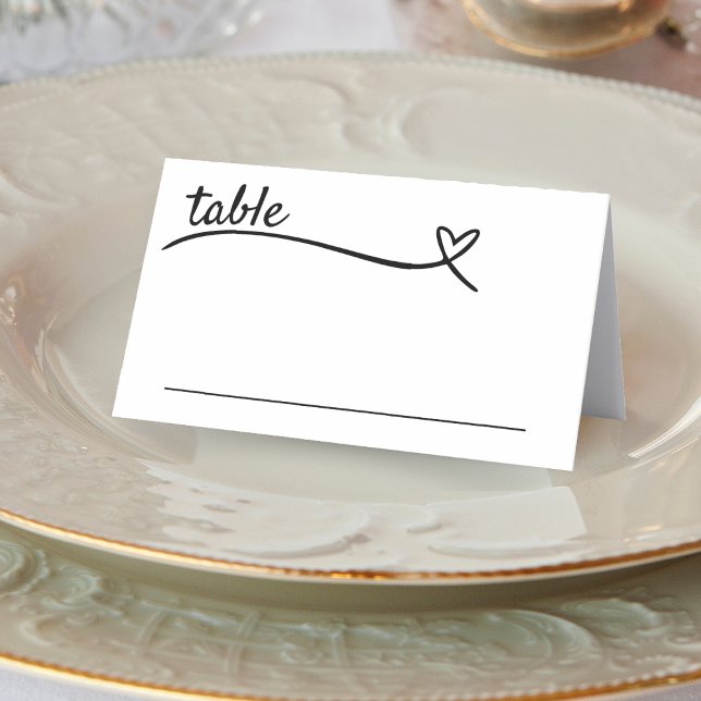 White & Black Heart Bröllop Placeringskort (White & Black Heart Wedding Place Card)