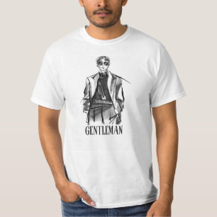 White Black Illustrated Brush-gentleman T-Shirt