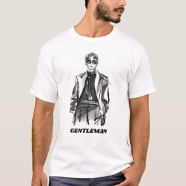 White Black Illustrated Brush-gentleman T-Shirt
