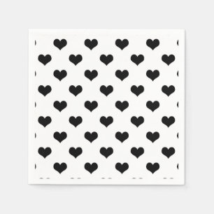 White Black Kärlek Heart Mönster Design Pappersservett