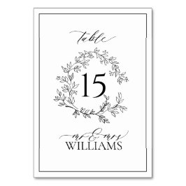 White Black Leafy Vapensköld Monogram Bröllop Bordsnummer