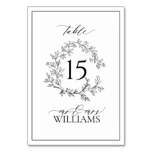 White Black Leafy Vapensköld Monogram Bröllop Bordsnummer