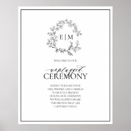 White Black Leafy Vapensköld Monogram Unplugged Br Poster