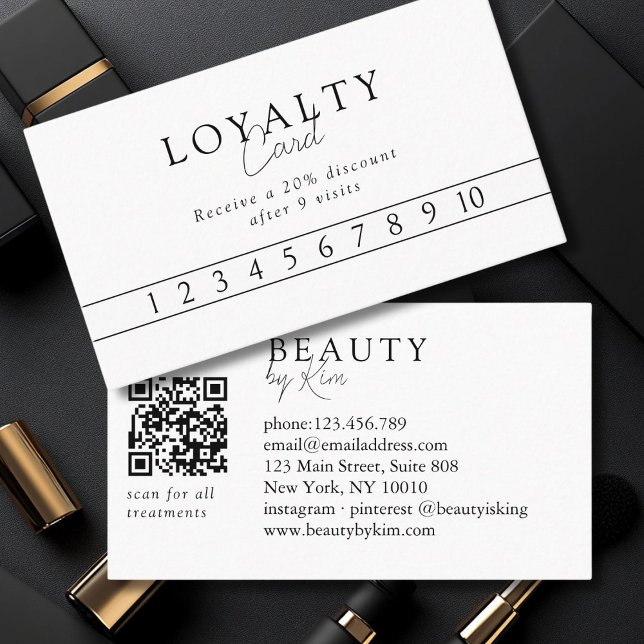  White & Black  Minimal Elegant Salon QR Code Visitkort (Custom White & Black Minimal Elegant Salon QR Code Business Card)