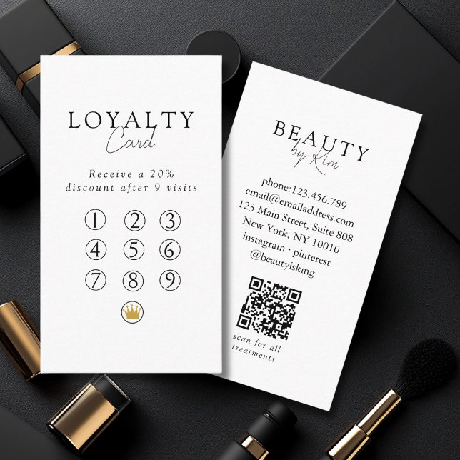  White & Black  Minimal Salon QR Code Loyalty Visitkort (Custom White & Black Minimal Salon QR Code Loyalty Business Card)