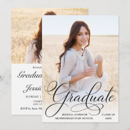 White Black Modern 2 PHOTO-Studentfest Inbjudningar